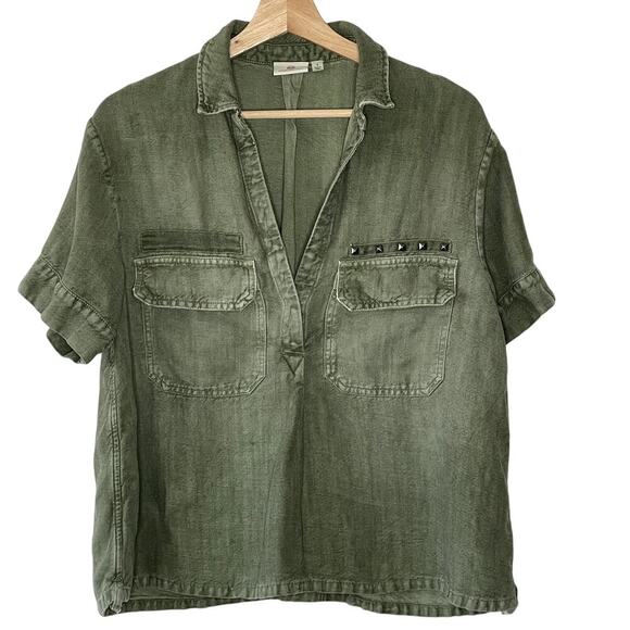 Ag Adriano Goldschmied Olive‎ Green Anson Tencel Linen Blend Top Size S - Picture 1 of 7